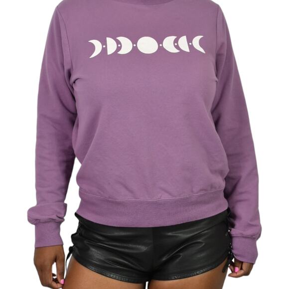 Wildfox Moon Phases Sweatshirt Purple White Graphic Celestial Crewneck Medium - Picture 4 of 13